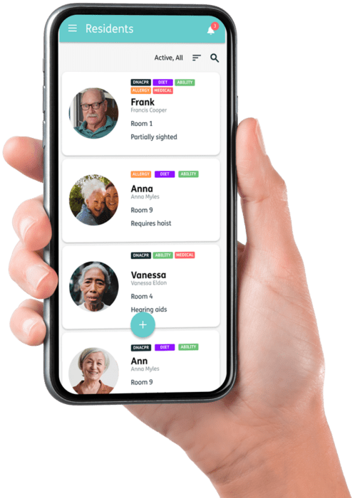 A hand holds the phone with the Nourish timeline screen
