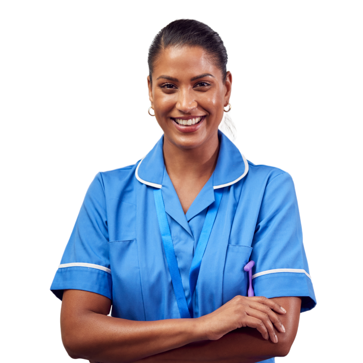 A carer smiles for the camera