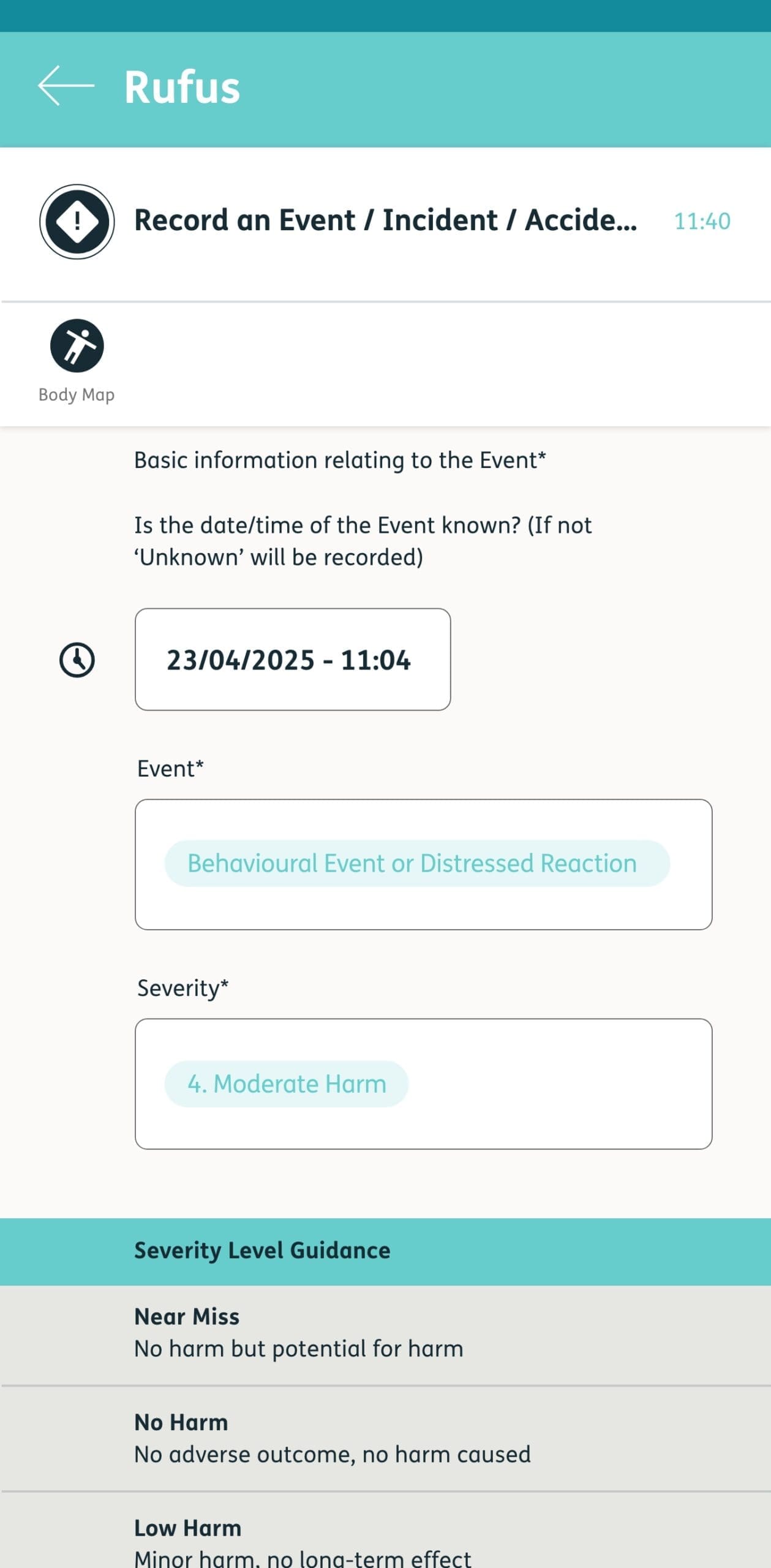 A mobile screen shows the point of care logging on Nourish Safety