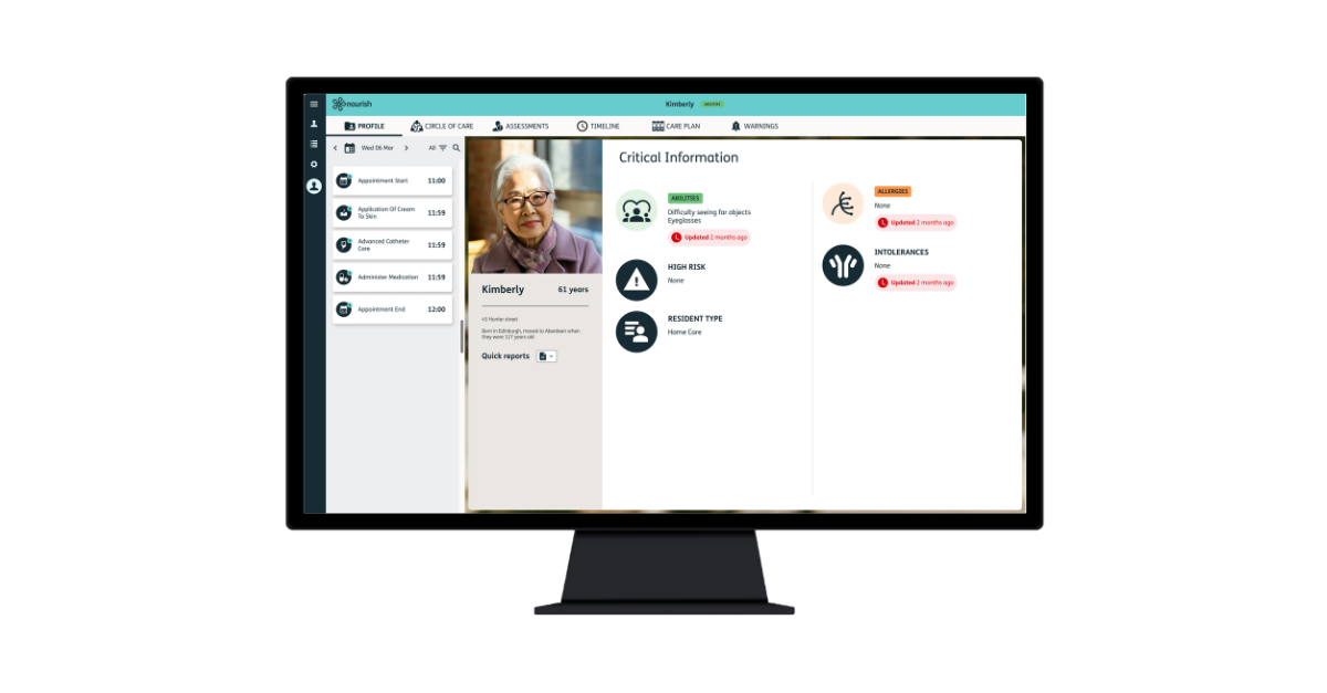 The Nourish Better Care at Home desktop screen