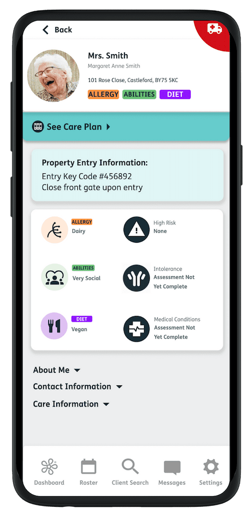 The Nourish Better Care at Home mobile app